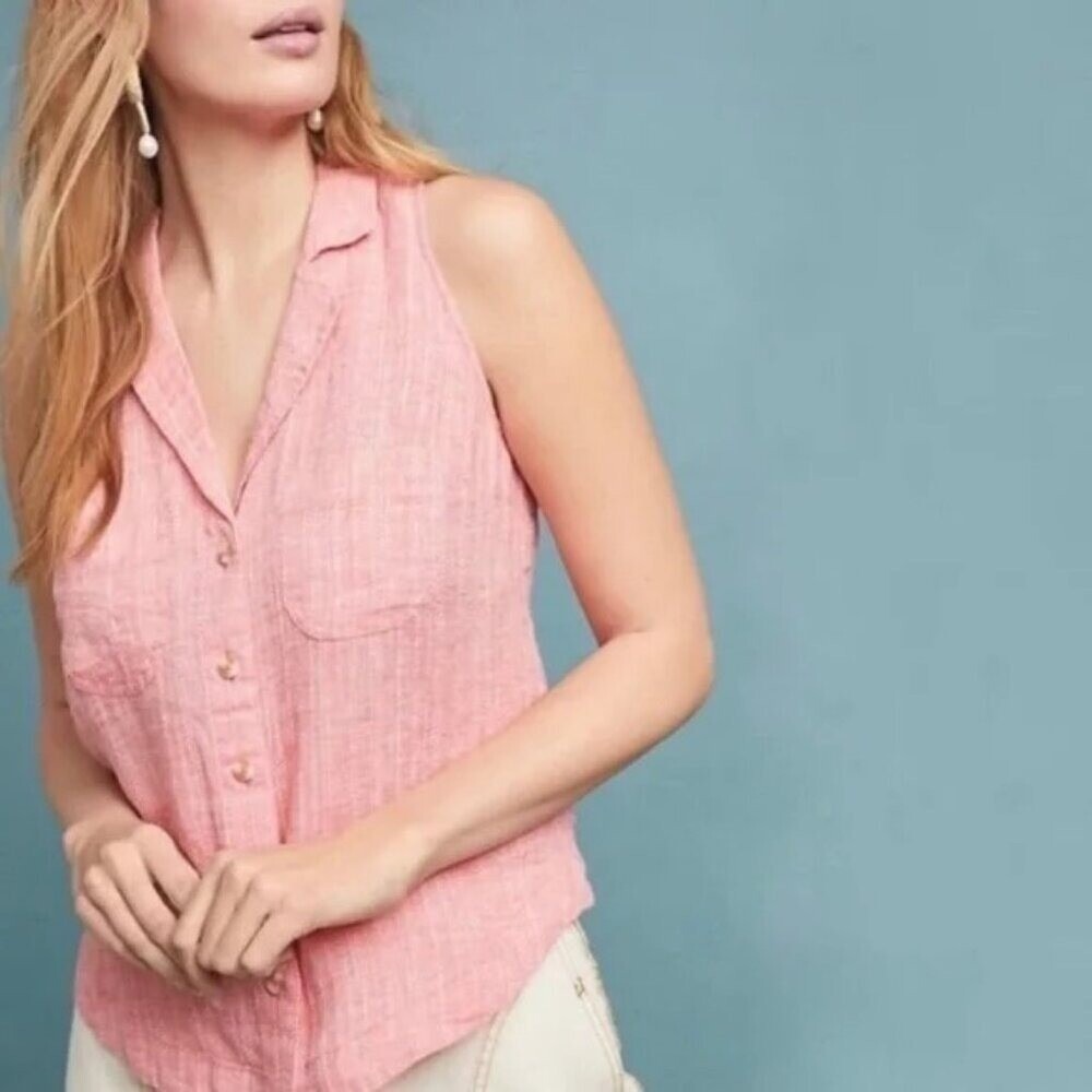 Anthropologie Pink Sleeveless Button-Down Shirt
